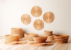 Conjunto 3 Cestos Redondos Trabalhados de Fibra Natural Palm Lyor