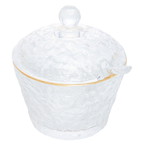Açucareiro de Cristal Martelado com Colher e Tampa com Fio de Ouro Petra 10cm Lyor