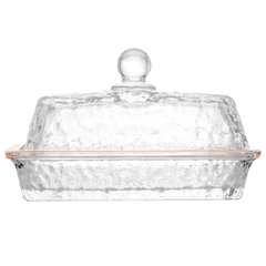 Manteigueira de Cristal Martelado com Tampa e Fio de Ouro Petra 17cm Lyor - Empório Teixeira
