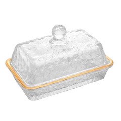 Manteigueira de Cristal Martelado com Tampa e Fio de Ouro Petra 17cm Lyor - comprar online