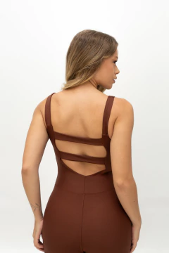 Macacão Longo Brisa Faixa Dupla- Marrom - comprar online