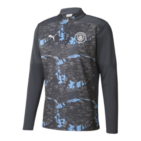 Camisa Manchester City Pré-jogo 25/26 manga longa - Torcedor Puma Masculina - Cinza com detalhes em azul