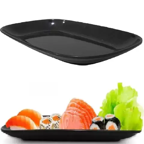 6 Travessas em Melamina 20cm para Sushi Prato Oriental Preto - comprar online