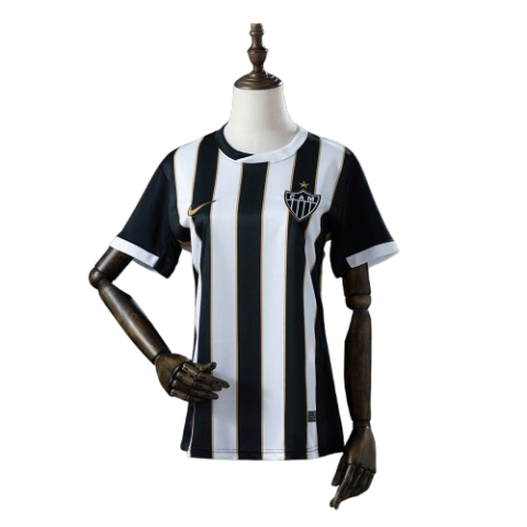 Camisa Atlético Mineiro I 26/27 - Torcedor Nike Feminina - Preta com listras branca com detalhes em amarelo