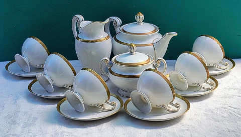 Imponente Juego Té Porcelana Alemana Hutschenreuther - Bavaria (Art Déco) (6 Personas)