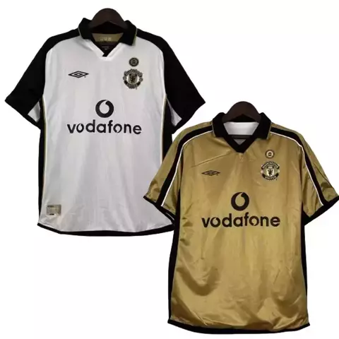 Camisa Retrô Dupla face Manchester United 2001/02 - 100 anos - Dourada e branca