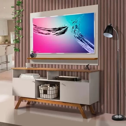 Rack Amsterdã & Painel Venus TV 55 Polegadas Off White Madeira Tebarrot