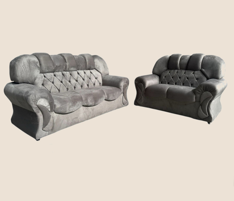 Conjunto Belgica Cor Cinza Tecido Veludado Luxo Espuma Selada D28