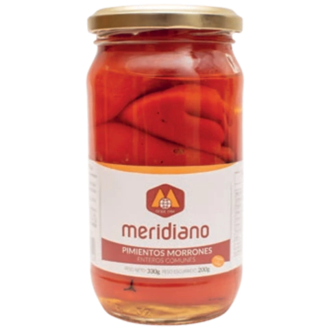 PIMIENTOS MORRONES ENTEROS COMUNES FRASCO 330/200gr MERIDIANO - comprar online