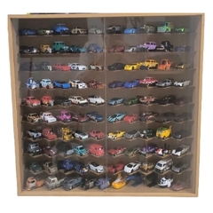 Expositor Hot wheels 100 nichos 45º MDF Cru Tampa Acrilico - loja online