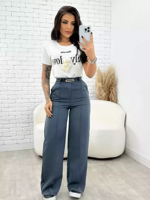 Calça Pantalona Alfaiataria Com Cinto