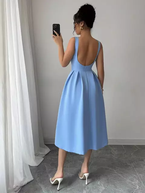 Vestido Midi Ombro a Ombro, Cintura Franzida