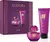 Kit presente Dia das Mães com miniatura de Eau de Parfum de 35ml e loção desodorante hidratante corporal de 100ml, embalagem roxa.