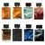 Frascos de perfumes da linha Natura Essencial, apresentando diversas variações de fragrâncias, com design geométrico e cores distintas.