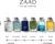 Frascos de perfume Zaad em diversas variedades: Suave, Expedition, Mondo, Venture, Arctic e Santal.