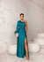 Vestido de festa longo nula manga, com manga longa, detalhe de nó e fenda -Verde Esmeralda - comprar online