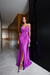 Vestido de festa longo alça com brilho, decote em V, detalhe em nó e fenda frontal - Roxo - comprar online
