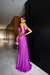 Imagem do Vestido de festa longo alça com brilho, decote em V, detalhe em nó e fenda frontal - Roxo