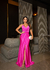 Vestido de festa longo alça com brilho, decote em V, detalhe em nó e fenda frontal - Rosa Pink