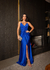 Vestido de festa longo alça com brilho, decote em V, detalhe em nó e fenda frontal - Azul Royal - comprar online