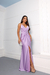 Vestido de festa longo alça com brilho, decote em V, detalhe em nó e fenda frontal - Lavanda - comprar online