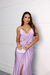 Vestido de festa longo alça com brilho, decote em V, detalhe em nó e fenda frontal - Lavanda - loja online