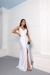 Vestido de festa longo alça com brilho, decote em V, detalhe em nó e fenda frontal - Branco - comprar online
