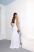 Imagem do Vestido de festa longo alça com brilho, decote em V, detalhe em nó e fenda frontal - Branco