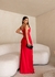 Vestido de festa longo alça com brilho, decote em V, detalhe em nó e fenda frontal - Vermelho - loja online