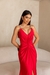Vestido de festa longo alça com brilho, decote em V, detalhe em nó e fenda frontal - Vermelho na internet