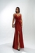 Vestido de festa longo alça com brilho, decote em V, detalhe em nó e fenda frontal - Terracota - comprar online