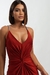 Vestido de festa longo alça com brilho, decote em V, detalhe em nó e fenda frontal - Terracota - loja online