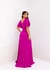 Vestido de festa longo manga curta com drapeado e fenda frontal - Fucsia - comprar online