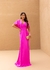 Vestido de festa longo manga curta com drapeado e fenda frontal - Rosa Pink