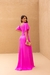 Vestido de festa longo manga curta com drapeado e fenda frontal - Rosa Pink - comprar online