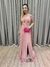 Vestido de festa longo gola alta, com recortes, saia fluida e fenda - Rose - comprar online