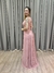 Vestido de festa longo gola alta, com recortes, saia fluida e fenda - Rose