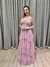 Vestido de festa longo alça, decote em V, saia em camadas - Rose na internet