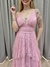 Vestido de festa longo alça, decote em V, saia em camadas - Rose - loja online