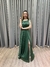 Vestido de festa longo decote quadrado, saia fluida e fenda - Verde Oliva na internet