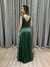 Vestido de festa longo decote quadrado, saia fluida e fenda - Verde Oliva - comprar online