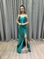 Vestido de festa longo alça com corselete, drapeado, fenda e trançado nas costas - Verde Esmeralda - loja online