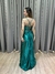 Vestido de festa longo alça com corselete, drapeado, fenda e trançado nas costas - Verde Esmeralda na internet
