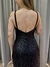 Vestido de festa longo alça, com decote em V - Preto
