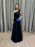Vestido de festa longo nula manga, com detalhe no ombro - Preto