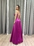 Vestido de festa longo com alça, saia evasê e fenda - Fucsia - loja online