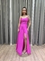 Vestido de festa longo tomara que caia, drapeado na saia e fenda - Rosa Pink