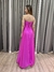Vestido de festa longo tomara que caia, drapeado na saia e fenda - Rosa Pink - loja online