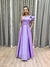 Vestido de festa longo nula manga, com babado estruturado e com bolso - Lilas Lavanda