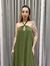 Vestido de festa frente única com recorte delicado e saia fluida - Verde Oliva - loja online